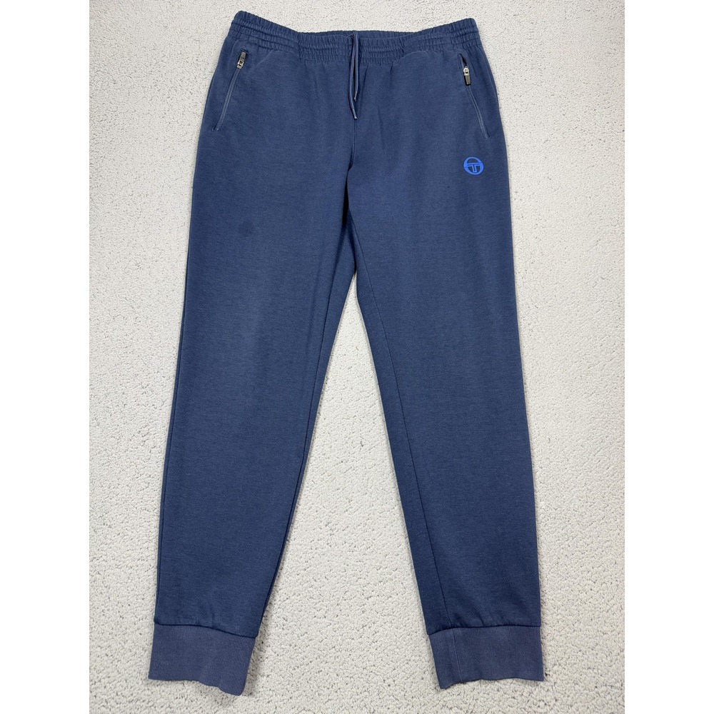 Sergio Tacchini Sweatpants Mens XL Blue Knit Joggers Zip Pockets Tennis Athletic